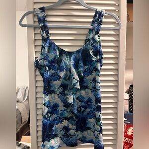 White House Black Market Floral Blue Women's Top